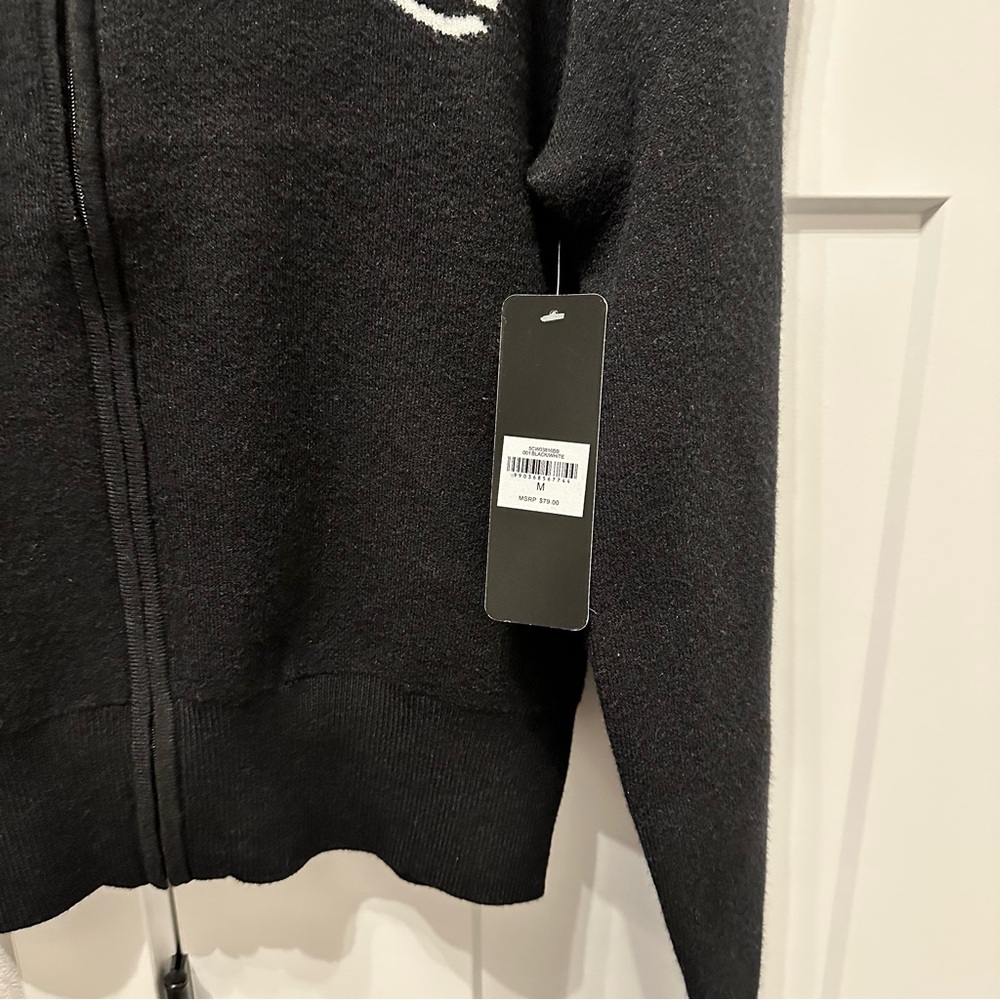 NWT bebe Black Zip-Front Logo Cardigan with Striped Trim size M - Picture 3 of 5